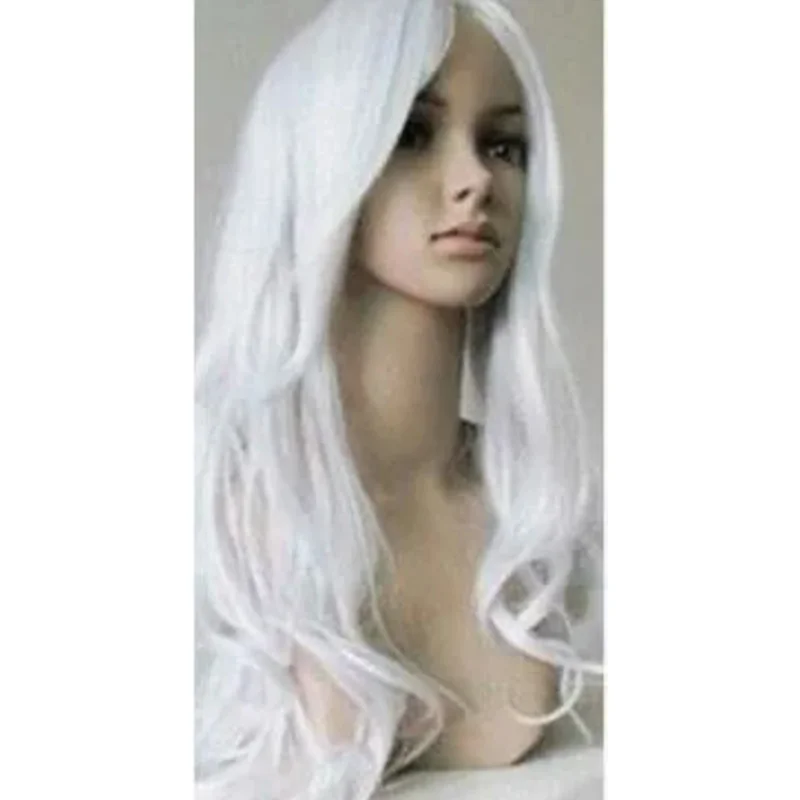 Long white wavy hair full cosplay fancy dress wig