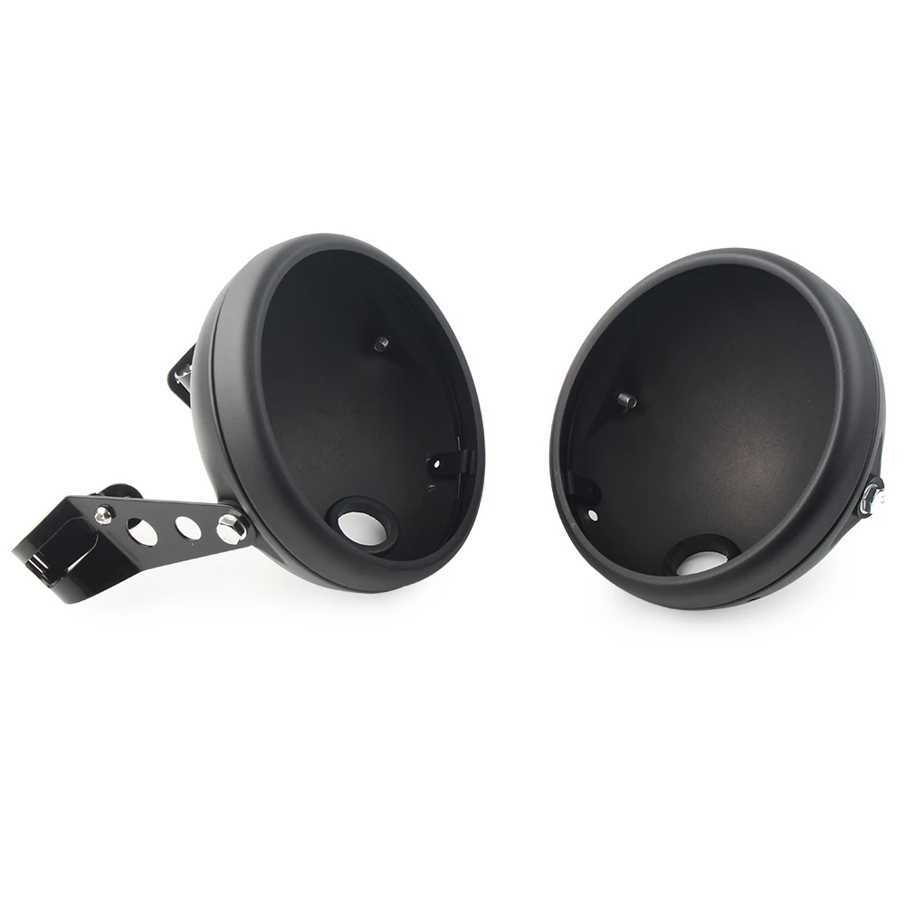 1Pcs Motorcycle Matte Black Headlight 7-Inch Retro Headlight Shell Cover Guard w/ Bracket For Harley Models