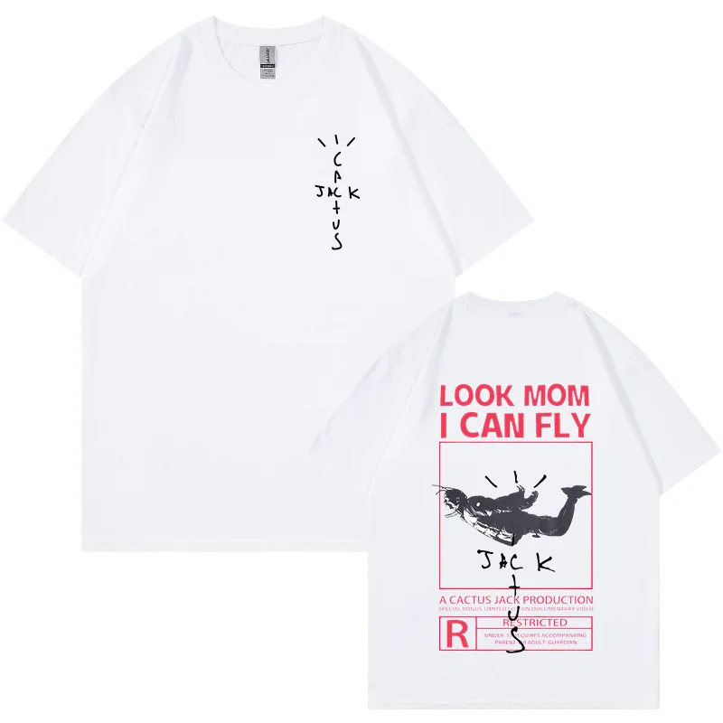 New Arrival Summer T-Shirt LOOK MOM I CAN FLY Funny Print T Shirt Men Women Cactus Jack Swag Hip Hop Streetwear Tee Top