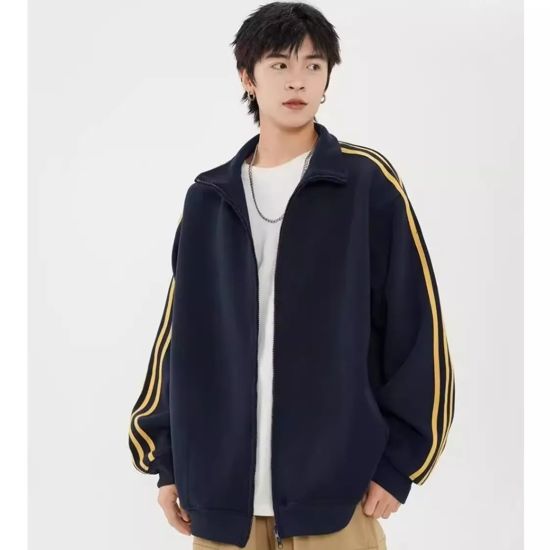 العصرية المحملة المشارب المفتوحة سترة البلوز الرجال الشتاء الأمريكية التباين اللون المشارب Jaet فضفاض زوجين الملابس القطنية