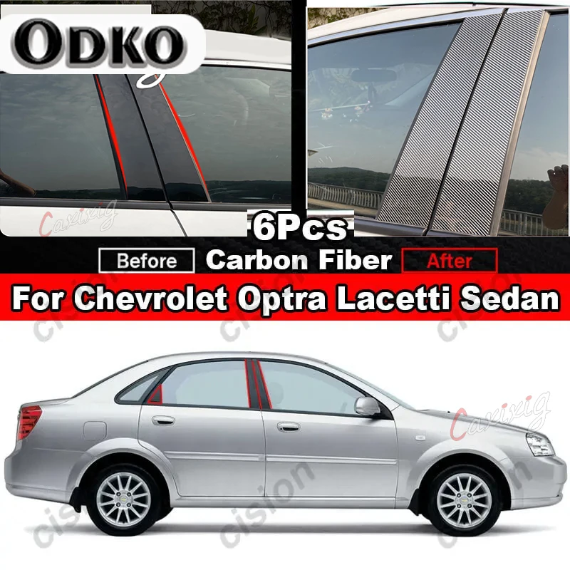 6Pcs Carbon Fiber Black Car Door Window Column B C Pillar Post Cover Trim Sticker For Chevrolet Optra Lacetti Daewoo Nubira Viva