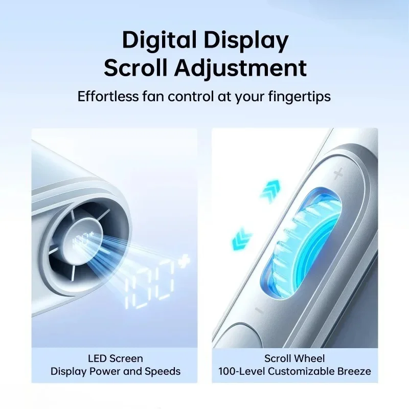 JISULIFE Portable Hanging Neck Fan 4500mAh Large Battery 100 Levels Wind Speed Adjustable LED Digital Display Rechargeable