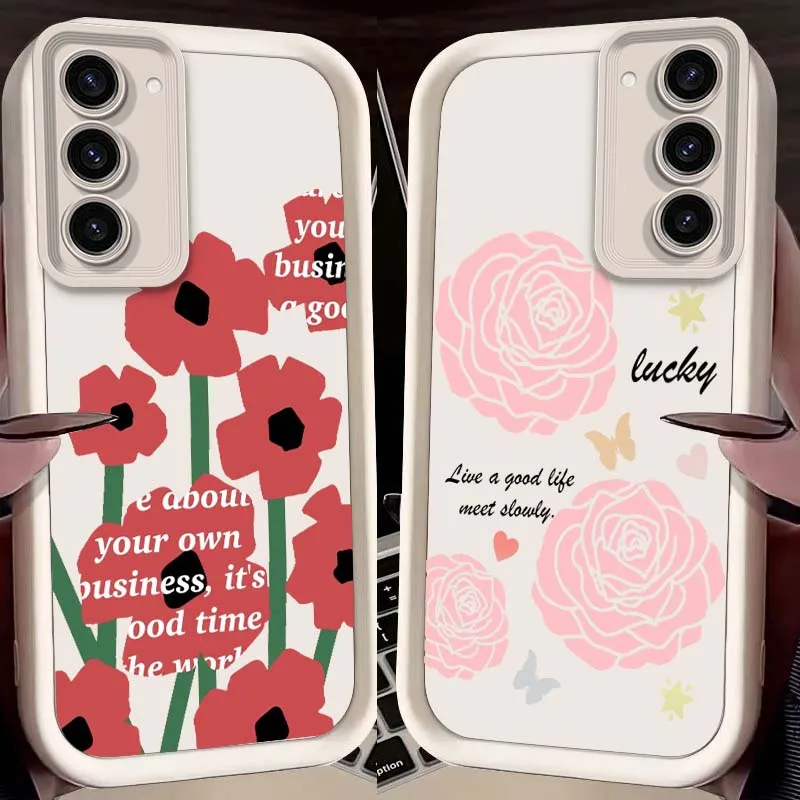 

Cartoon Rose Art Flowers Phone Case For Samsung Galaxy S25 S24 S23 S22 S21 S20 20 A16 A55 Ultra Plus FE 5G Eye Ladder