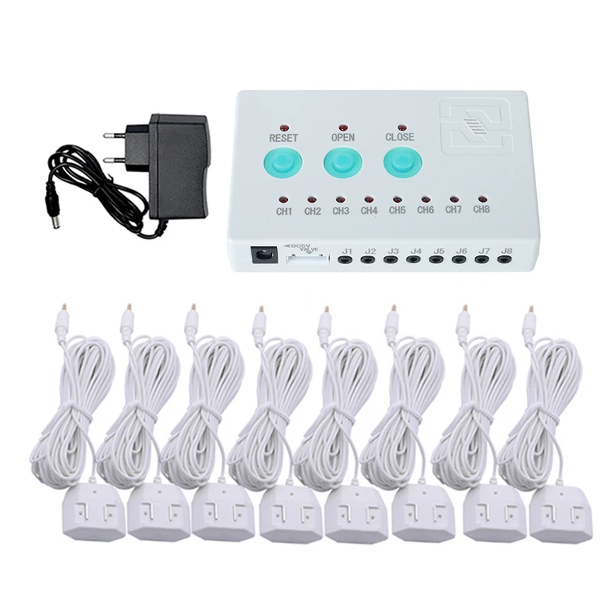 home security water leakage protection alarm unit water damage prevention device with 8pcs 6-meter water sensor and DC5V EU plug