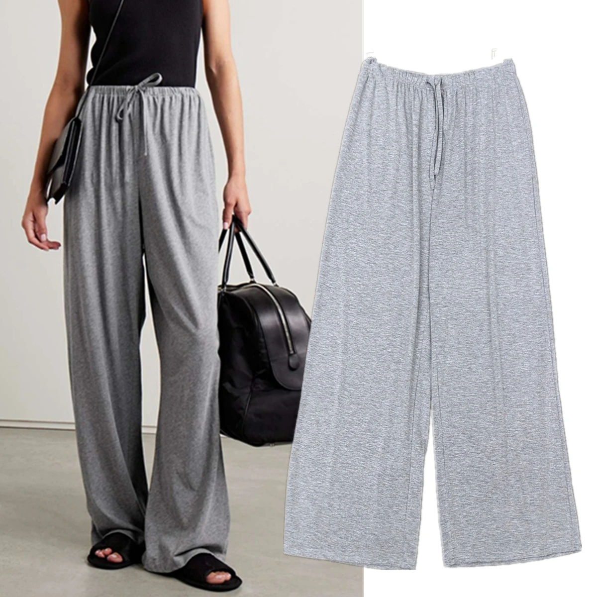 

Maxdutti French Minimalist Pure Cotton Elastic Waistband Drawstring Wide Leg Pants For Women's Casual Loose Harem Pants Trousers