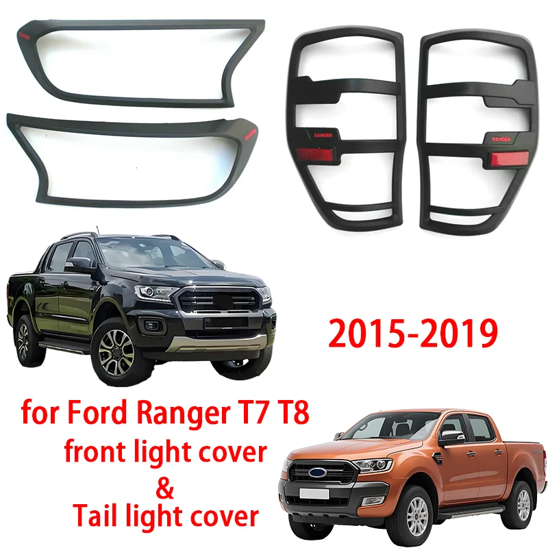 

for Ford ranger 2012-2019 1 Pair Rear Taillight Guard cover 1 Pair Front light cover ABS Plastic black High Quality Auto Parts