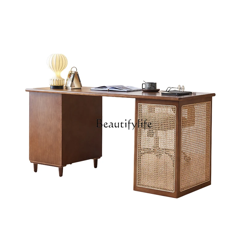 

Nordic rattan desk for home use Nordic solid wood desk for homestay study