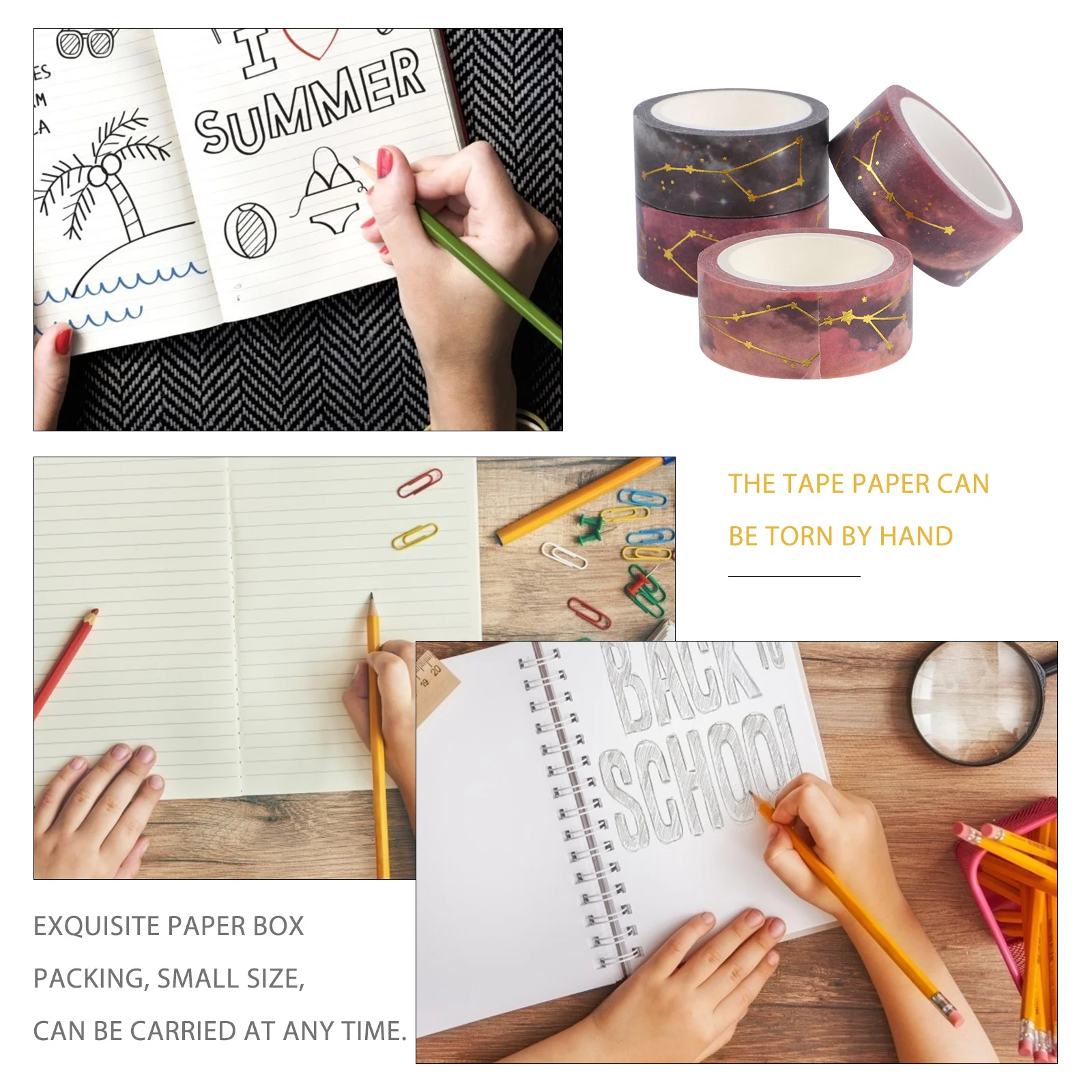 

4Pcs Decorative Washi Tape Set Colorful DIY Craft Tape for Home Office Stationery Scrapbooking Gift Packaging Supplies