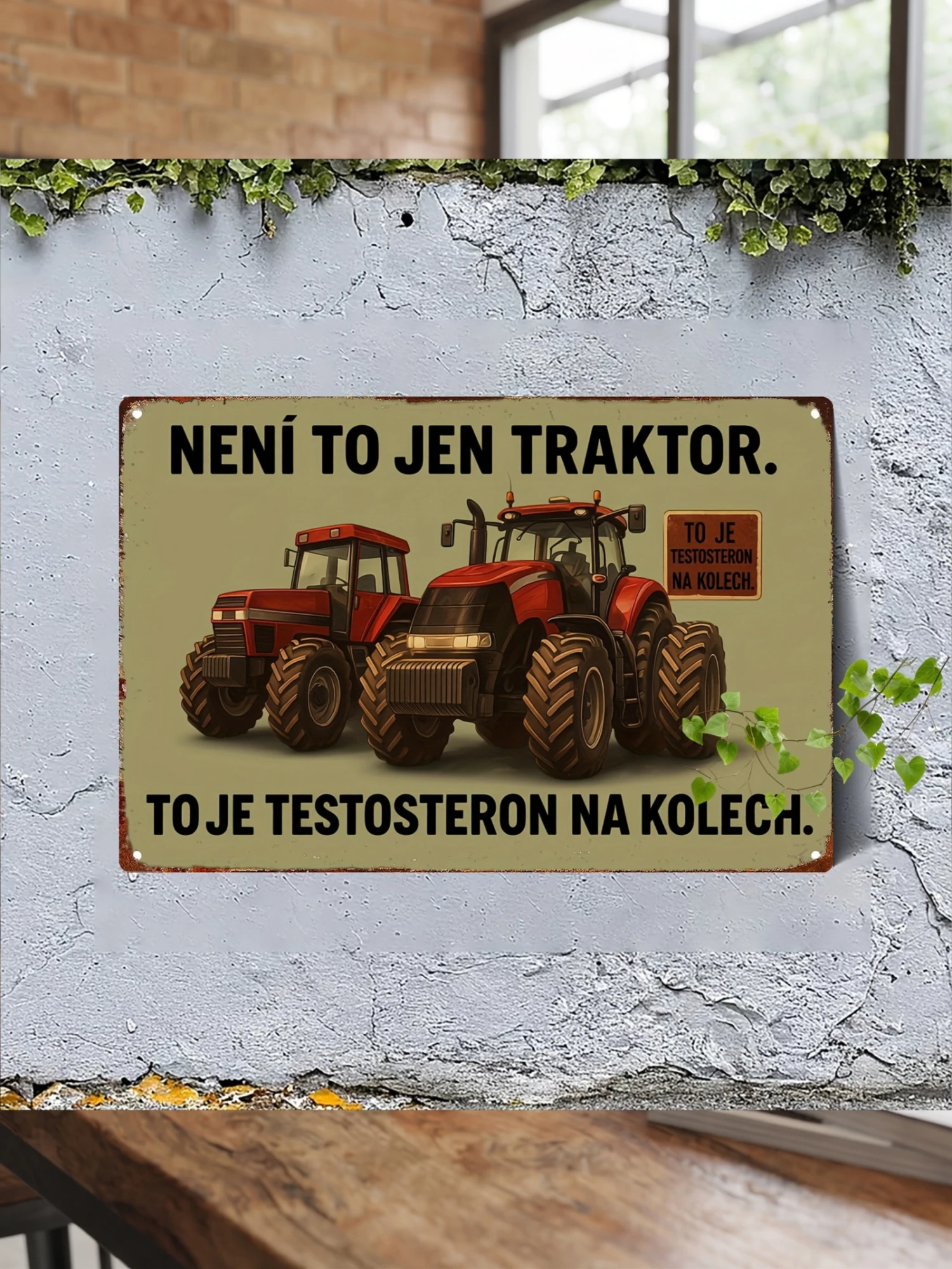 2D Flat, [2D Flat] 1pc Retro Czech Slogan Metal Sign, 7.87x11.81inch Iron Sign with "This Is Not a Tractor, This Is Testosterone on Wheels" Quote, Retro Industrial Decor, Suitable for Home, Bar, Garage, Cafe, Durable Metal Sign, Suitable for Living
