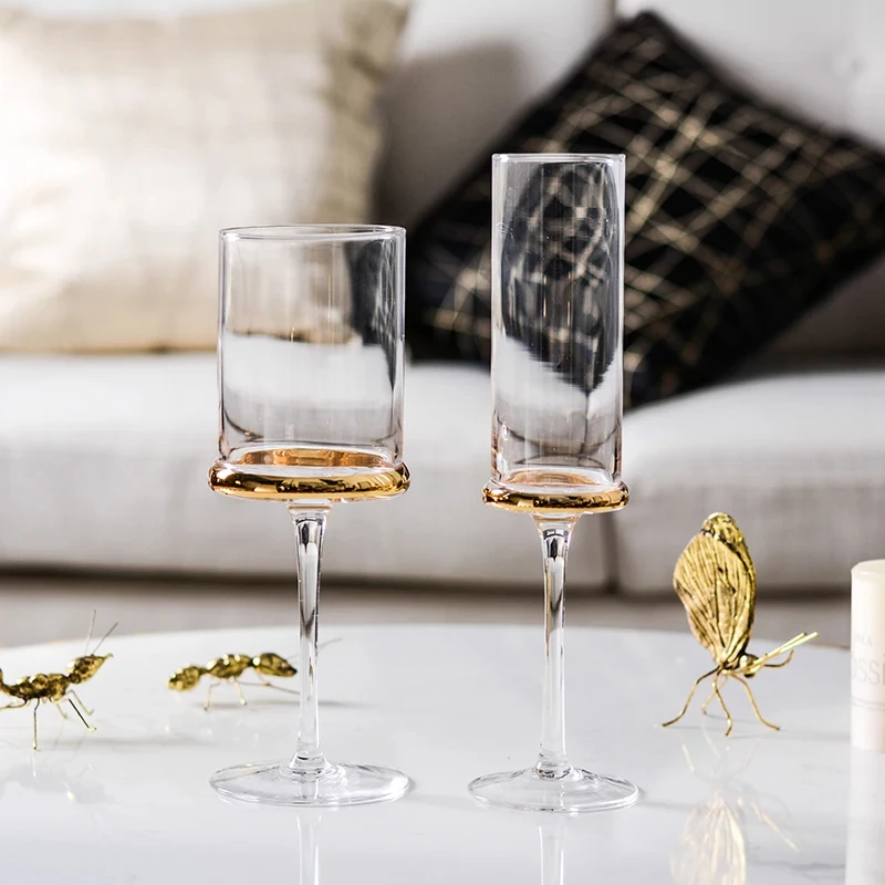 Nordic Smoke Gray Electroplated Gold Wine Glass Goblet Champagne Glasses Cups Wedding Glasses Party Home Drinkware Glass Cups