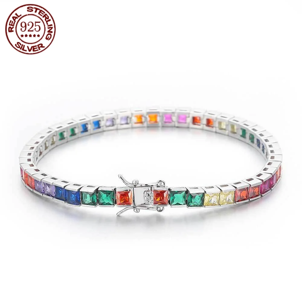 

4mm fashion color tennis bracelet 925 sterling silver 18K gold plated inset color Zircon sparkling fashion bracelet jewelry gift