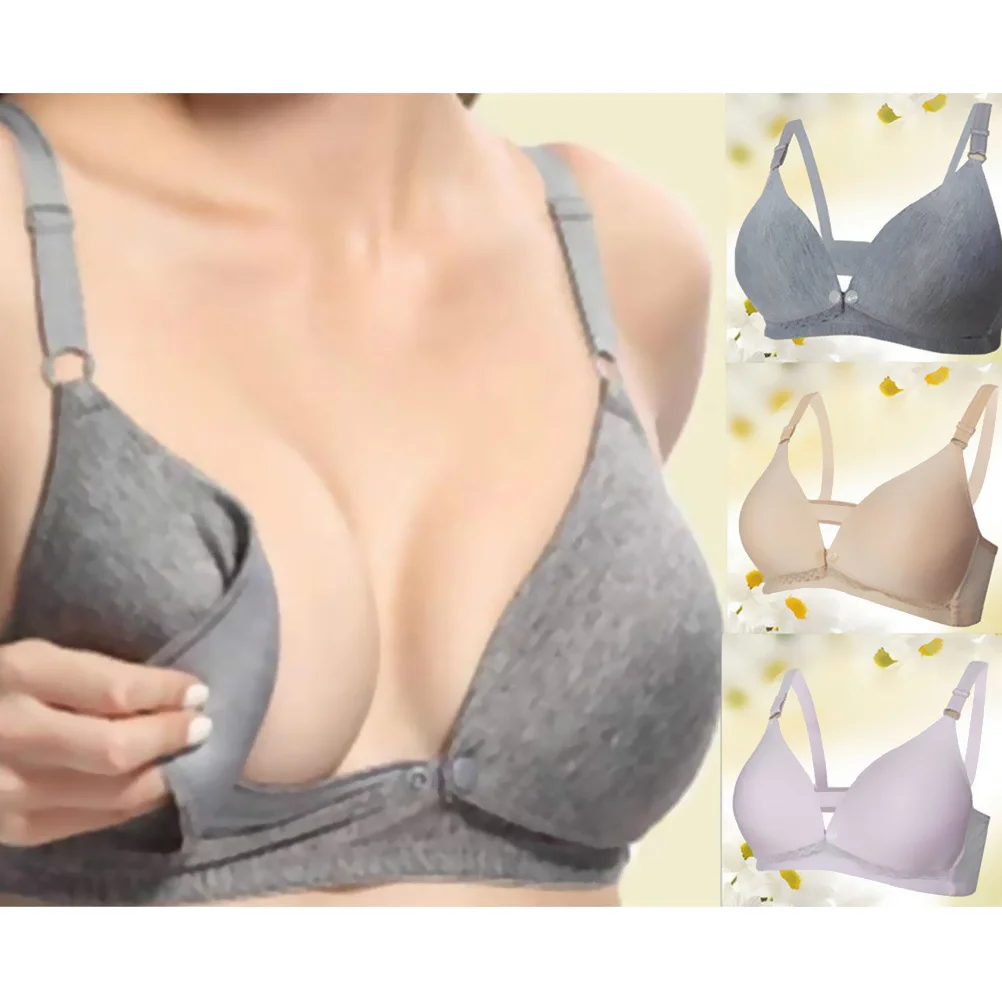 Women's 80c Front Button Nursing Bra Silver Gray Seamless Breastfeed Bra Maternity Adjustable Strap Comfortable Fit