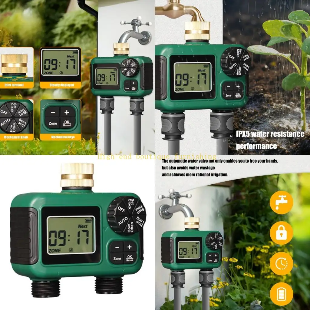 

L9NB Outdoor Brass Inlet Double Zone Plant Watering Timer For Efficient Garden Irrigation