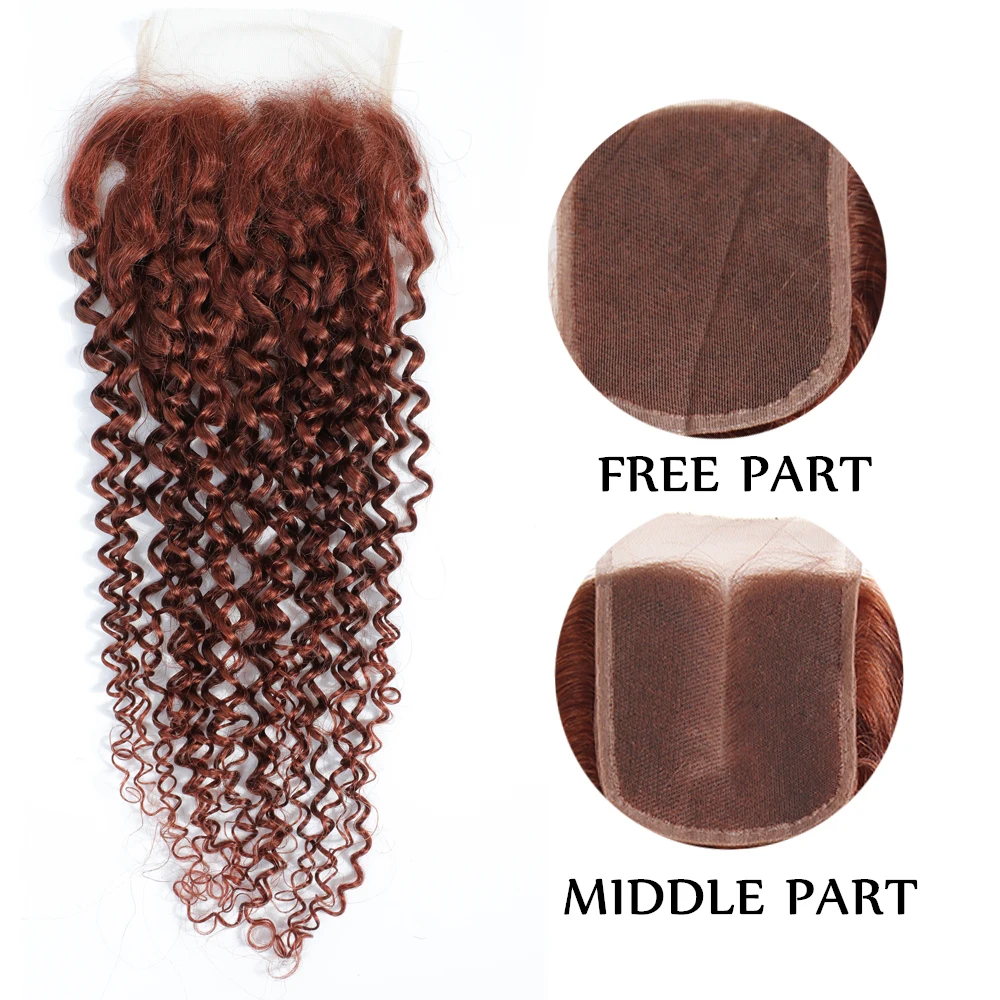 Brazilian Kinky Curly Remy Human Hair 4x4 Lace Closure Colored 27 30 33 99J Free And Middle Part Lace Closure Swiss Lace SOKU