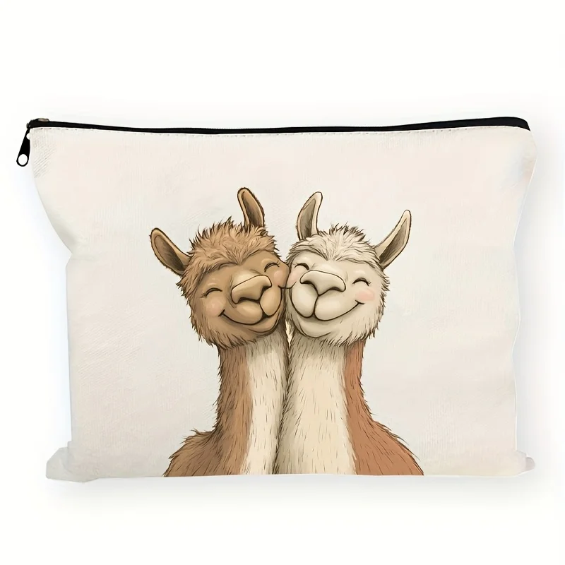 

A Cute Llama Hugging A Makeup Bag- Multifunctional Zipper Pouch, Jewelry Storage Bag, Perfect Travel Zipper Small Storage Bag.