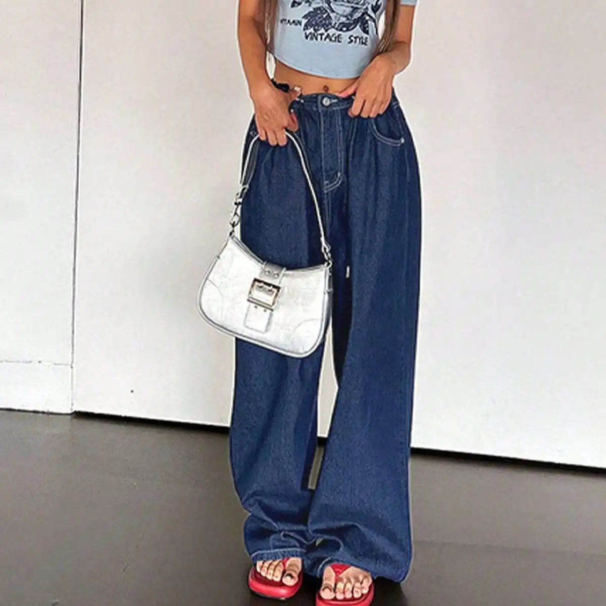 Korean Chic Autumn and Winter Fashionable Drawstring Jeans for Women, Fashionable Loose Slimming Look Narrow Wide Leg Pants