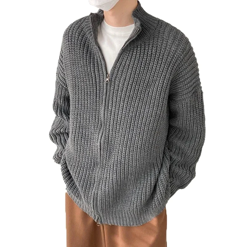 

Men's Luxury Knitted Cardigan Sweatercoat Casual Solid Color Long Sleeve Zippers Turn Down Collar Vintage Winter Clothing