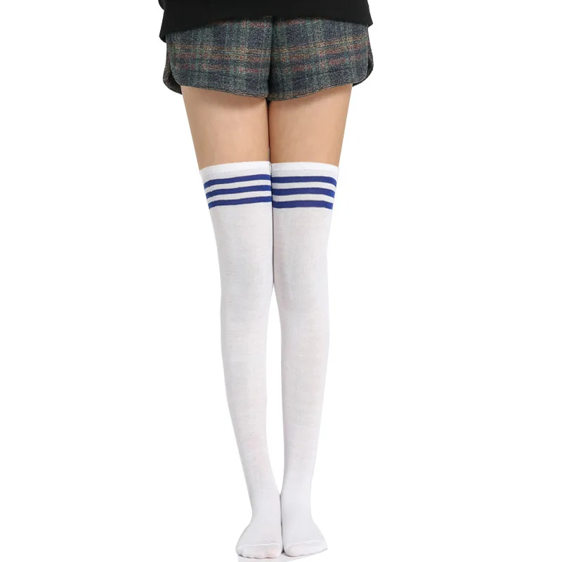 Fashion Lolita Black White Striped Women Long Socks Sexy Thigh High Nylon Stockings Breathable Over Knee Socks Girls Skarpety