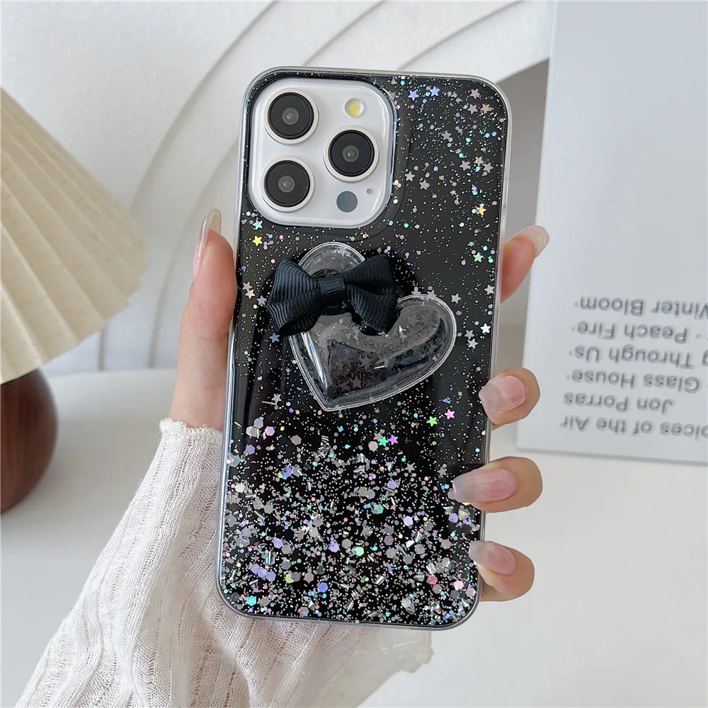 Casing Redmi 14C 3D Quicksand Love Heart untuk Xiaomi Redmi 14C 13 13C 12C 10C 9A 9C A3 A5 4G Bling Glitter Soft Cover