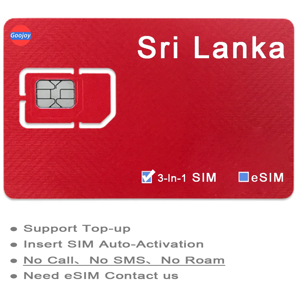 Sri Lanka Prepaid Data Sim / eSIM Card,Sri Lanka Tourist Sim,LK Travel Sim,4G High Speed Internet,Fastest Network Data in LK