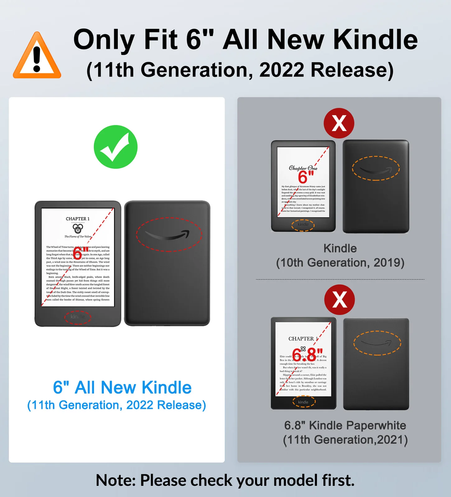 Case for 6" Kindle(11th Generation 2024/2022 Release), Lightweight PU Leather Cover Stand Shell with Hand Strap Auto Wake/Sleep