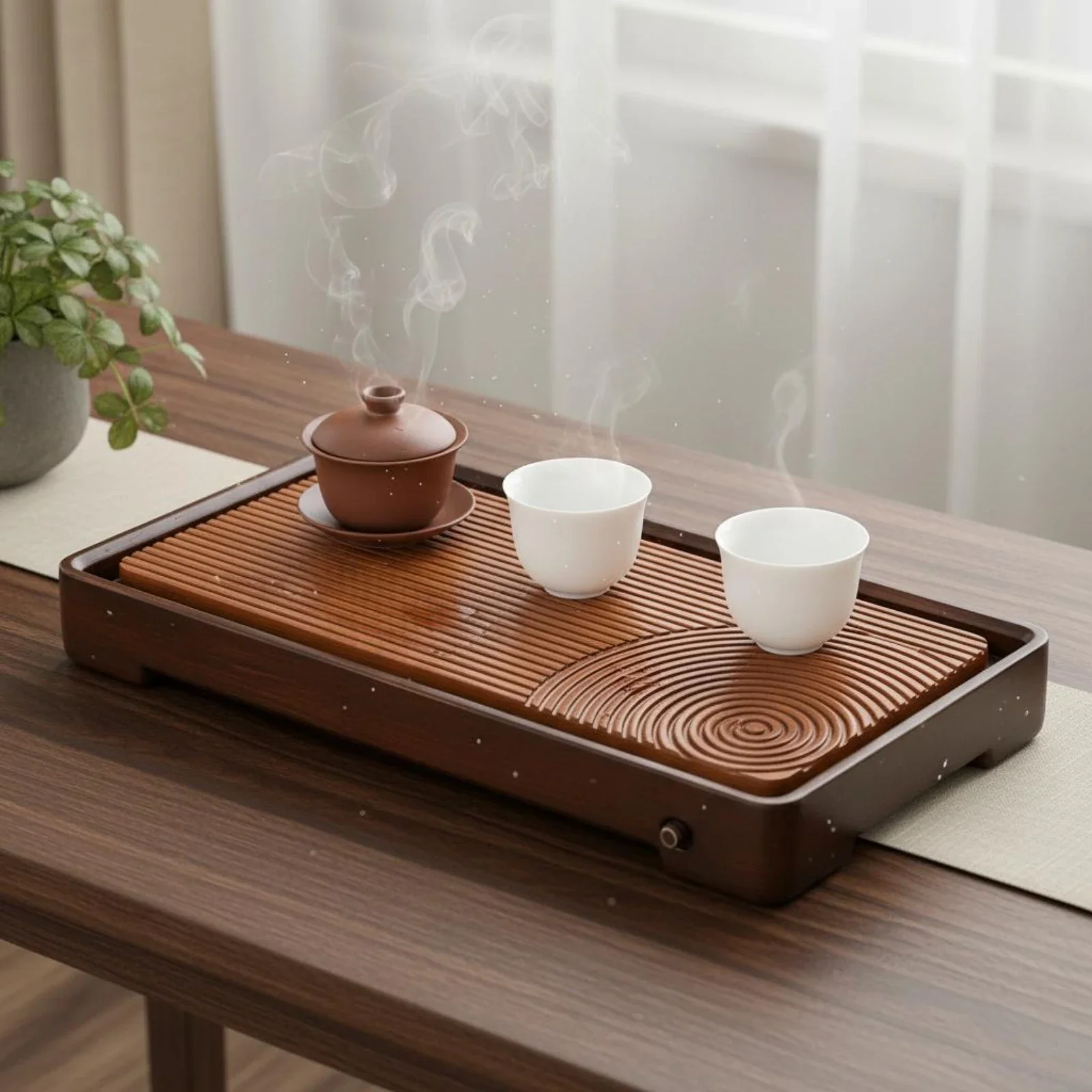yesGongfu Tea Tray Sturdy and Long-Lasting Bamboo Tea Tray Houseware Easy to Clean Polished Polished Surface