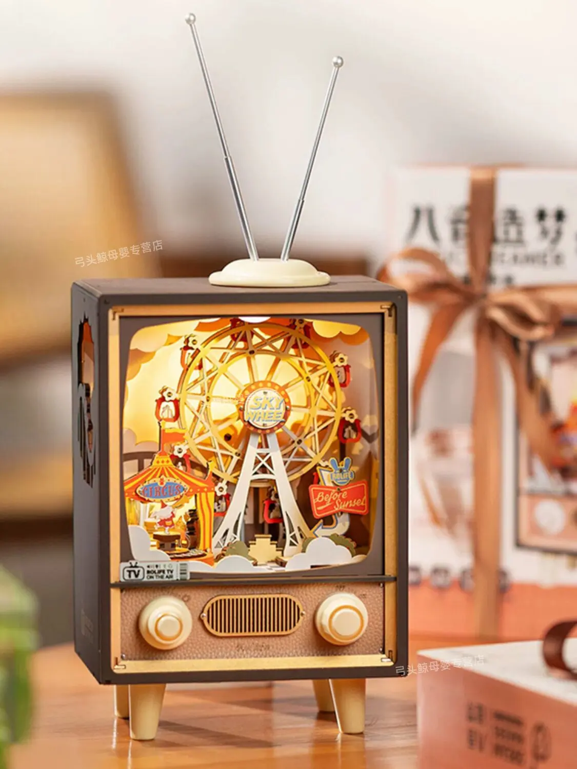 DIY Handm Assembled Rotating Ferris Wheel Music Box Night Light Puzzle Birthday Gift for Friends Fami