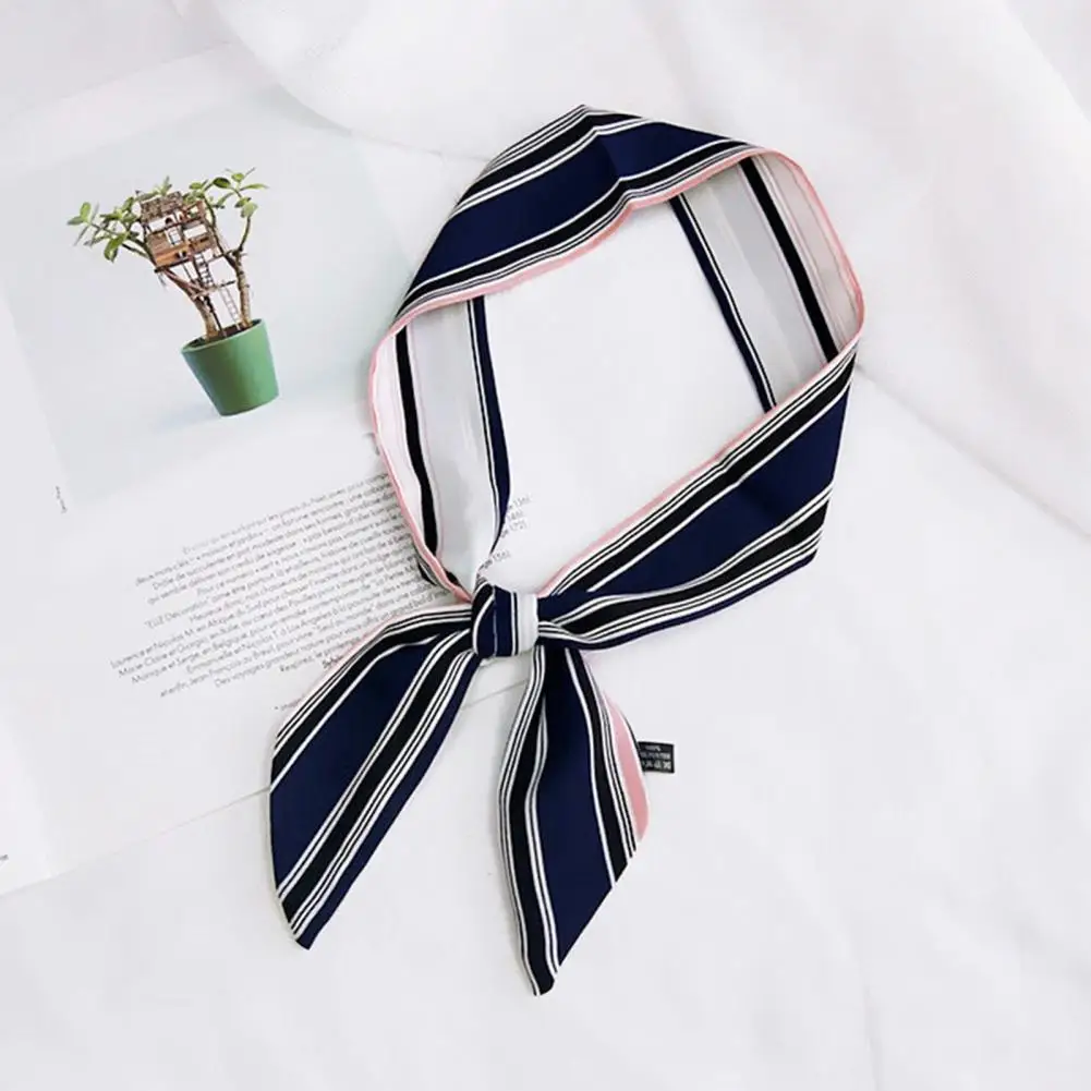 Women Men Fashion Geometric Pattern Headband Ribbon Tied Bag Wrapped Handle Ribbon Faux Silk Scarf Turban Long Hair Band 레이온 스카프