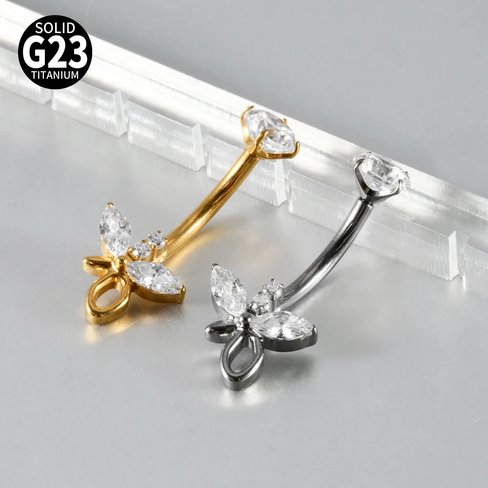 Titanium Carved Zircon Belly Button Stud, 1PC