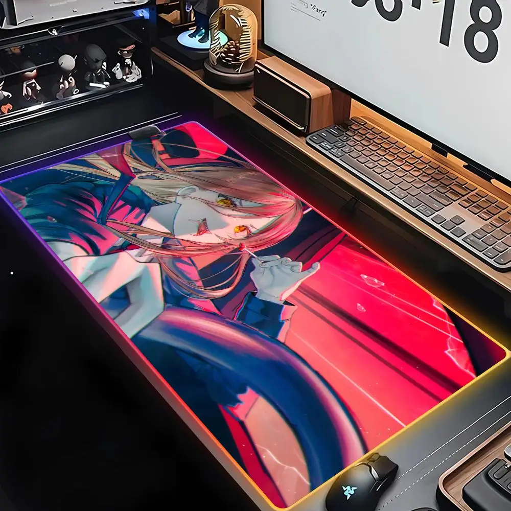 Top Selling Wholesale Anime RGB  Mouse Pad C_chainsaw M_man  Gamer Desk Cover  xl  Gaming Accessories Pad With Colorful LED Lamp