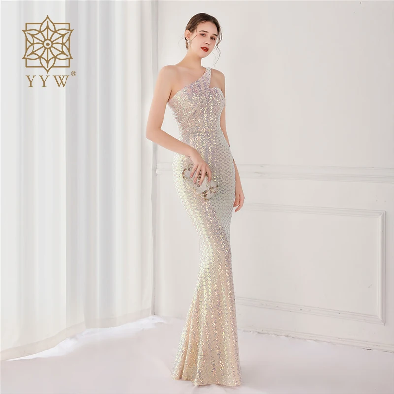 

White Sequin Chic And Elegant Woman Dress For New Year 2022 Asymmetric Mermaid Weddings Events Floor Bridal Evening Prom Dress