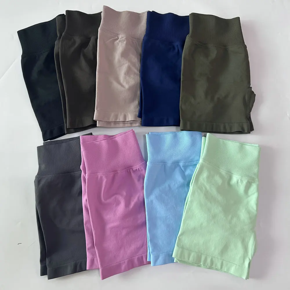 Pericic 4,5" Beinlänge Yoga-Shorts für Damen, gerippt, hohe Taille, Sportshorts, hochelastische Trainingskleidung, nahtlose Gym-Shorts – Detail 6