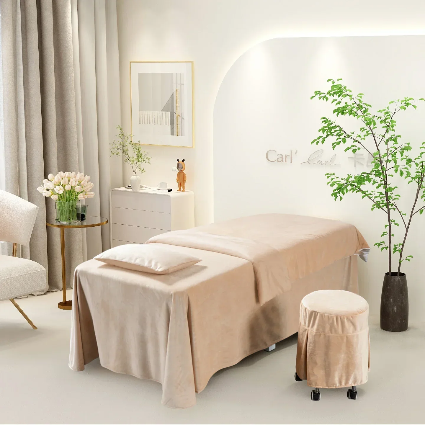 4pcs Velvet Beauty Salon Bedding Sets Massage Spa Thick Bed Linens Sheets Bedspread Pillowcase Duvet Cover Set with Quilt Insert