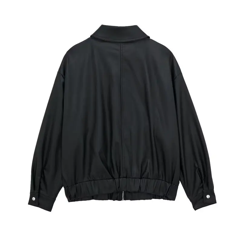 Autunno 2024 Cappotto da pilota Jaet Faionable da donna Simulazione in pelle Design tutto-fiammifero Capispalla ort vestibilità ampia