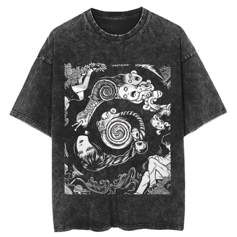 Y2k Tomie Junji Ito Retro Washed Antique Short-Sleeved T-Shirt Men's Trendy Brand Japanese High Street Hip-Hop Shirt