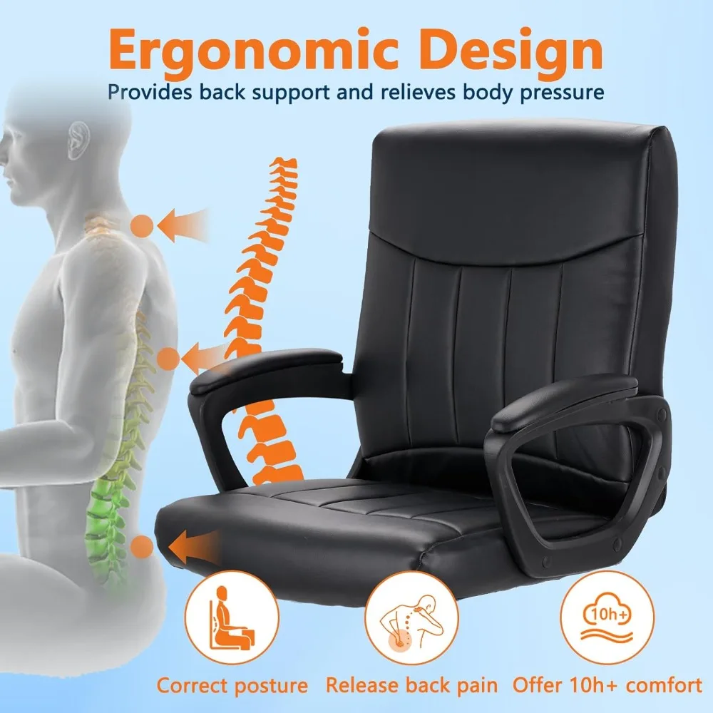 كرسي تنفيذي للمكتب مع دعم قطني ومساند للذراعين مبطنة، تصميم مريح قابل للتعديل #4