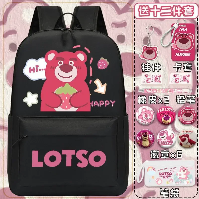 Sanrio-mochila escolar de dibujos animados de oso de fresa, mochila ligera de gran capacidad para estudiantes, hombres y mujeres, niños, nuevo