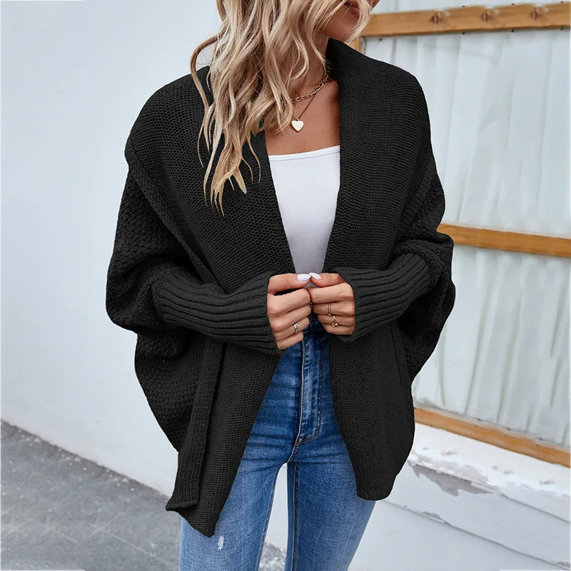 Cardigan Women Sweater Bat Sleeve Solid Knit Coat Streetwear Jumpers Jacket Casual Knitwears Cardigan Traf Autumn Winter Clothes