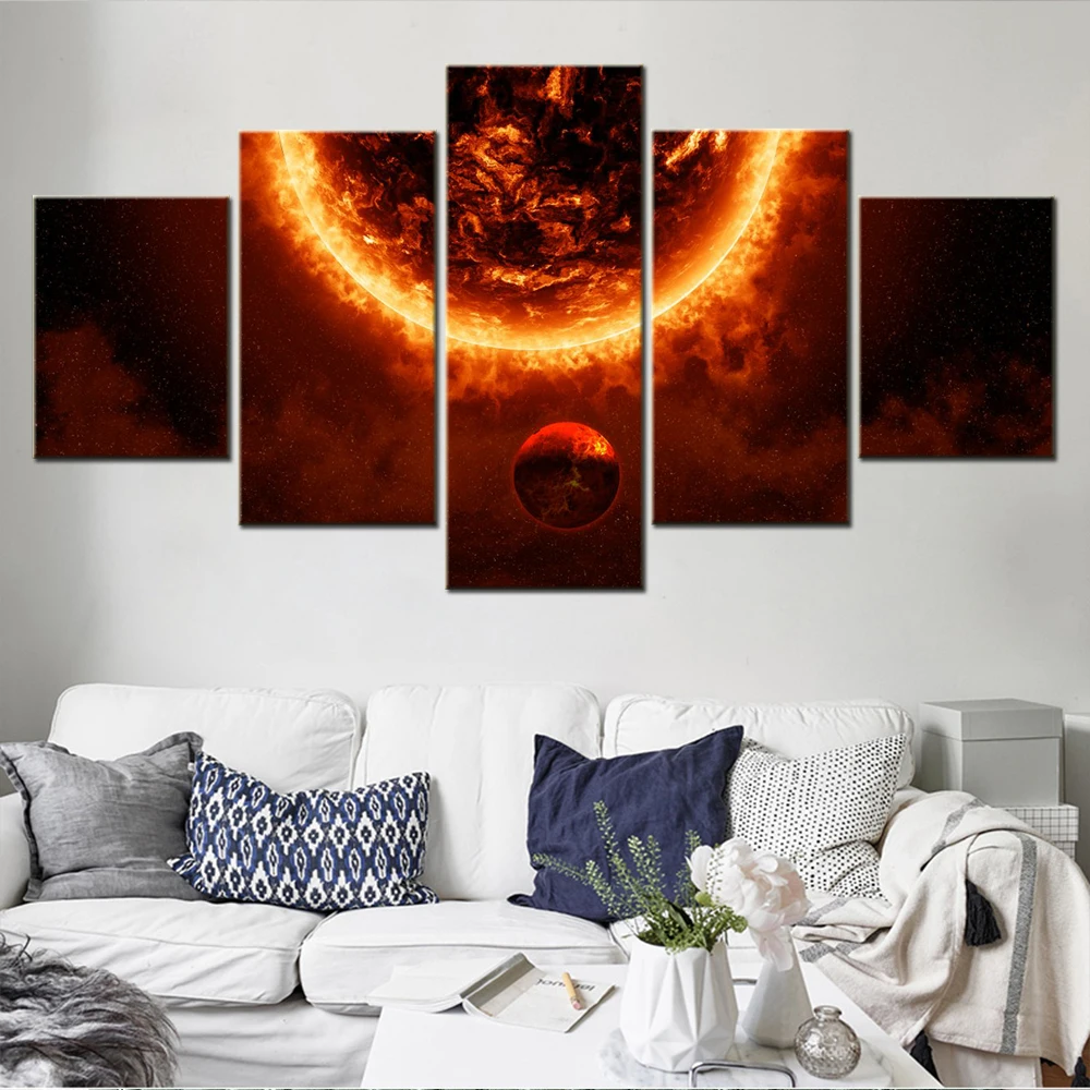 

5 Pieces Canvas Wall Arts Poster Painting Space Sun Wallpaper Home Decor Picture Print For Living Room Artwork Bedroom Mural