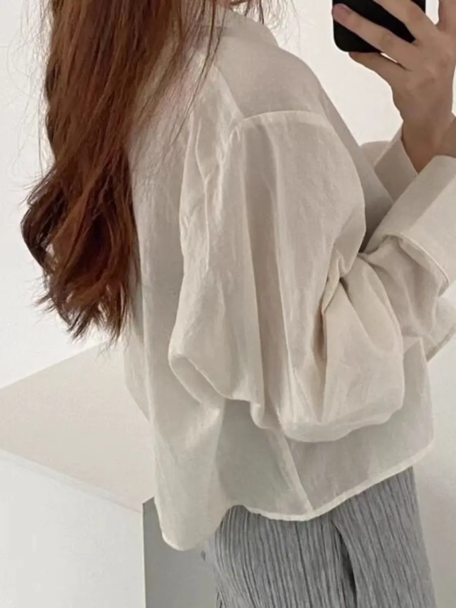 Summer Sun-proof Shirts For Women Solid Color Long Sleeve Button Blouse Female All-match Clothes Korean Style Fashion Shirts