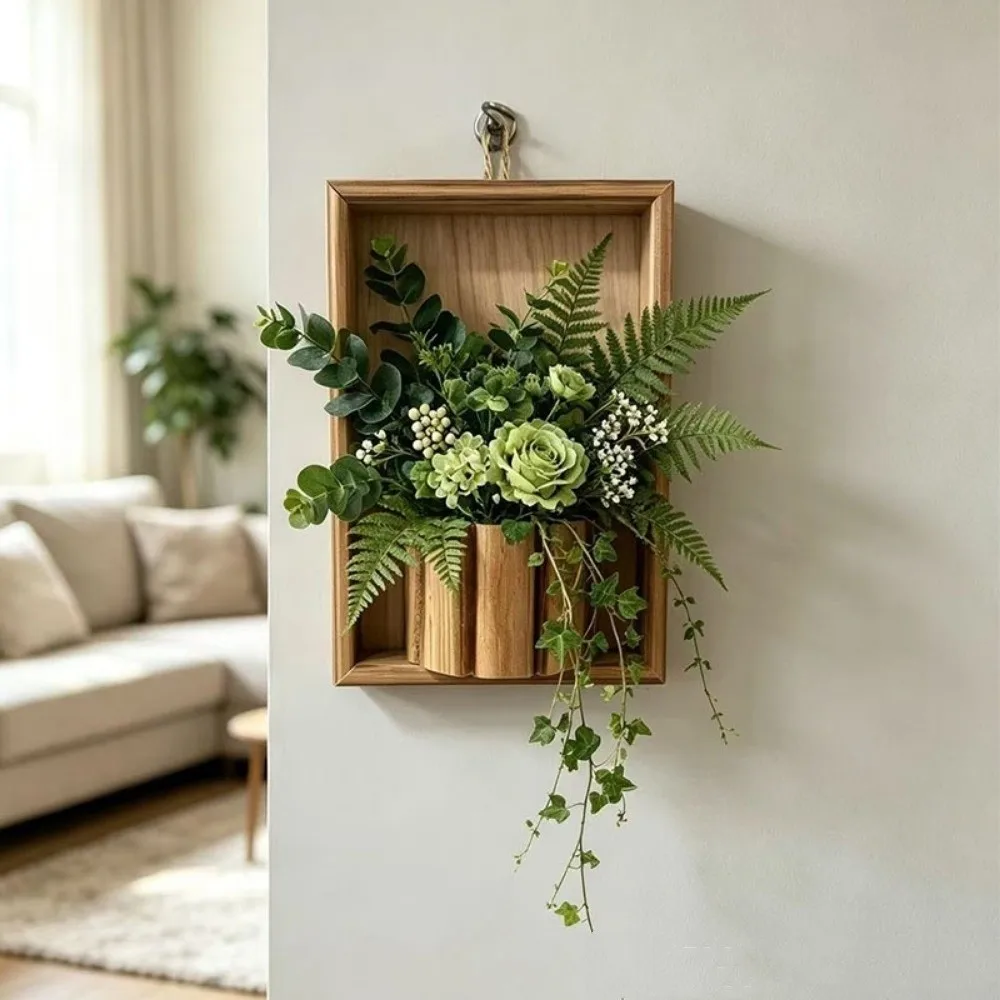 Rustic Wall Mounted Wood Planter Farmhouse Style with Frame Wall Hanging Planter Decorative Flower Container Wall Art Decoration