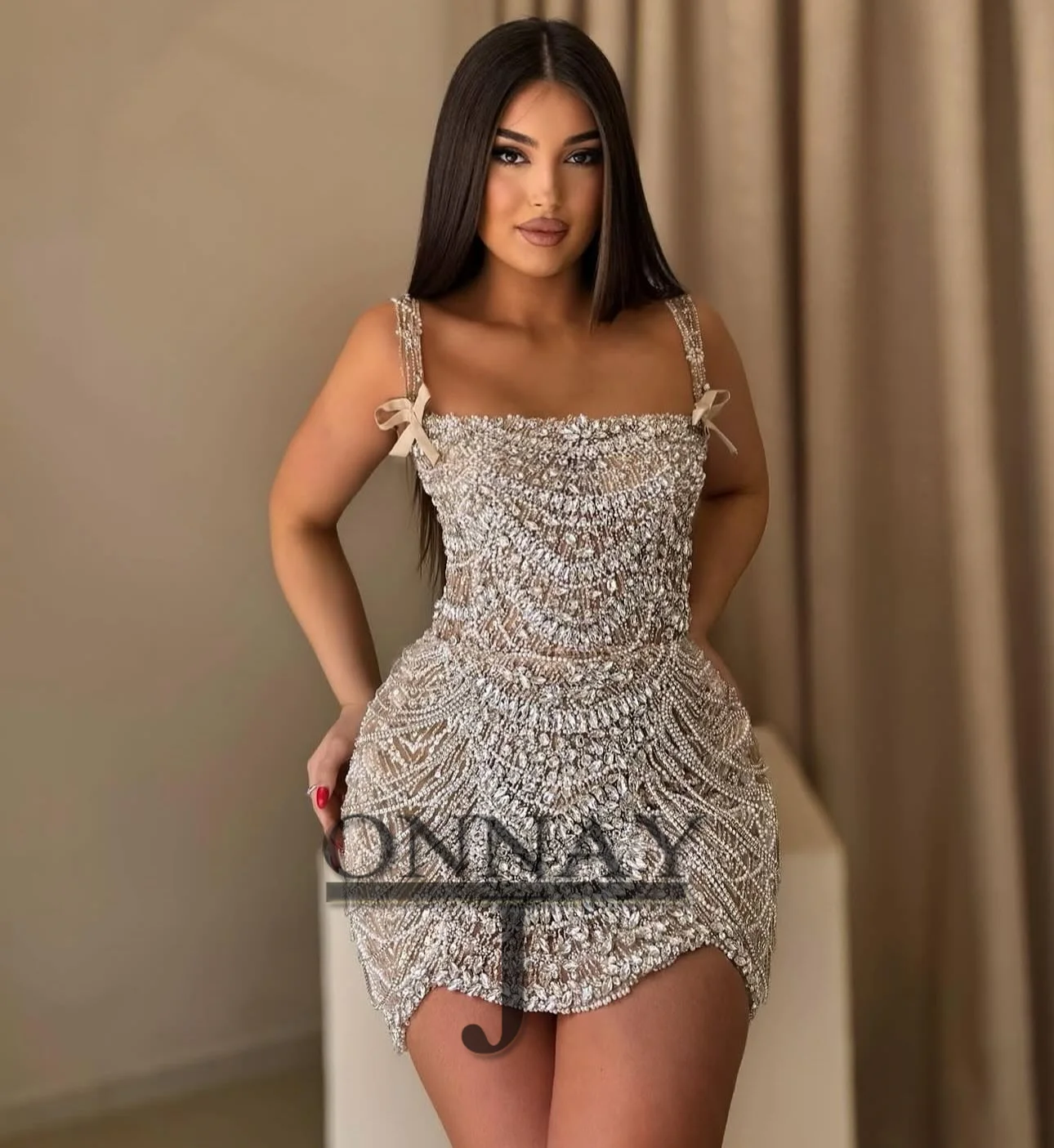 Customized Luxury Sequin Beadings Homecoming Dresses Saudi Arabric Bespoke Cocktail Prom Party Gown Bow Vestidos De Noche image 4