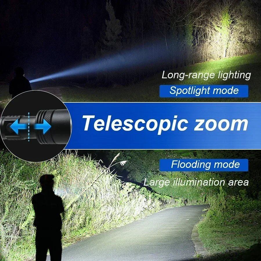 Heinast Tactical Flashlight Telescopic Zoom 3000LM LED Flashlight Waterproof Handheld Flash Working Emergency Camping Lantern