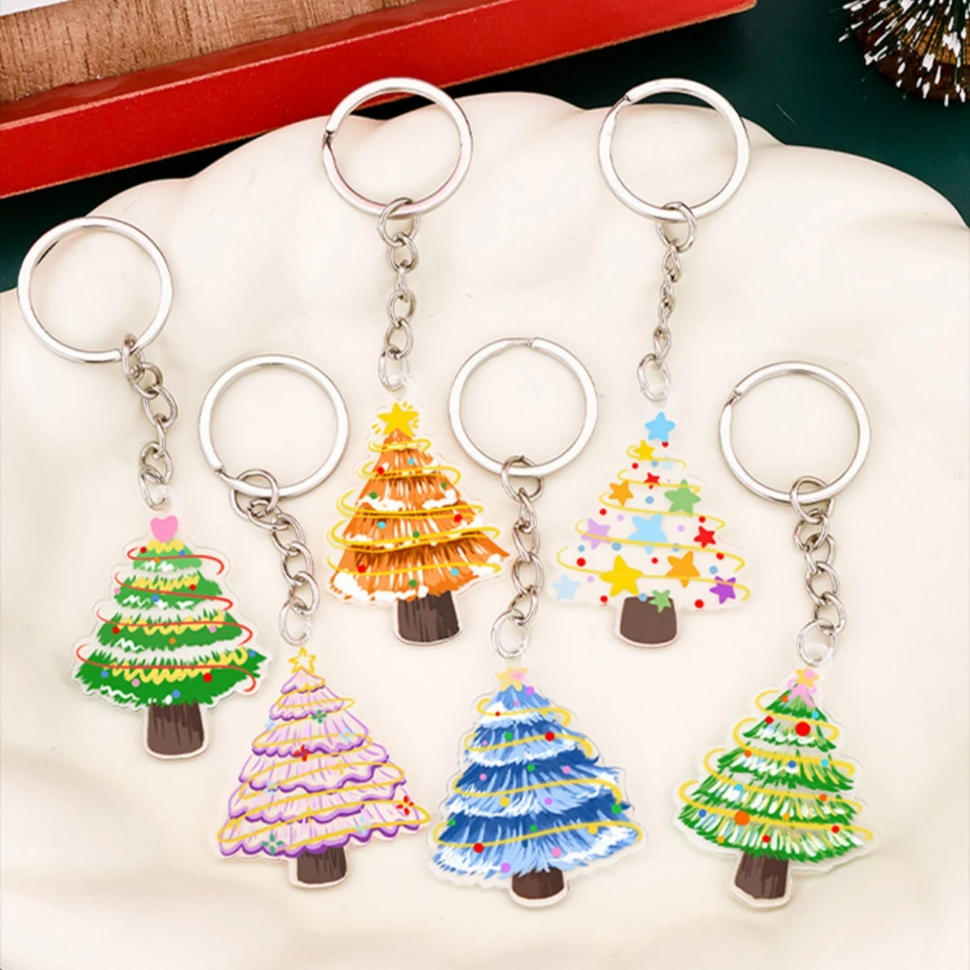 Christmas Tree Pendant Sparkling Festive Key Chain Christmas Tree Keychain Customizable Holiday Keyring For Keys Stocking Gift