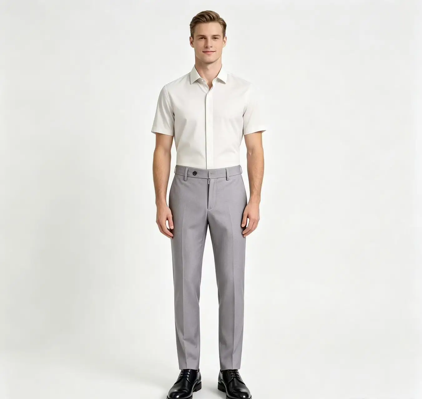 Men All‑match Solid Suit Pants Side Elastic Waist Slim Straight Business Daily Office Trousers Many Colors For Selection