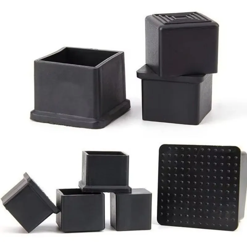 Square Black PVC Soft Rubber Pipe Sleeve Tube Cap Table Chair Foot Pad Protective Cover 19 20 22 25 30 32 35 38 40-120mm
