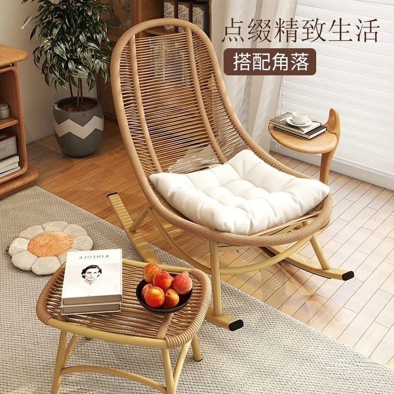 Sedia a dondolo in rattan per il tempo libero, balcone, soggiorno, poltrona reclinabile, sedia da giardino in rattan per cortile adulto