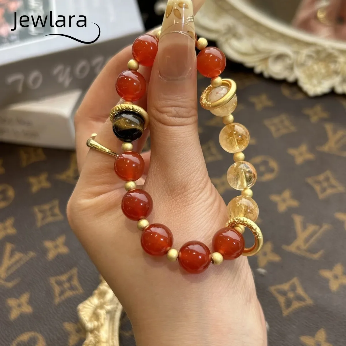 JEWLARA Jewelry Nezha's Devil's Child Around The Sea Nezha 2 Huangta Crystal Red Agate Manfa Wealth Metaphysical Natural Bracele
