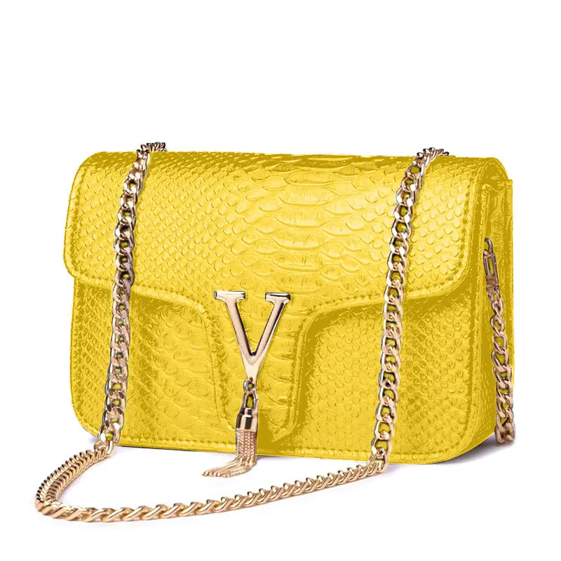 Bolsa de couro de crocodilo para mulheres, bolsas crossbody, amarelo, corrente, senhoras, marca de moda, novo, luxo, 2023