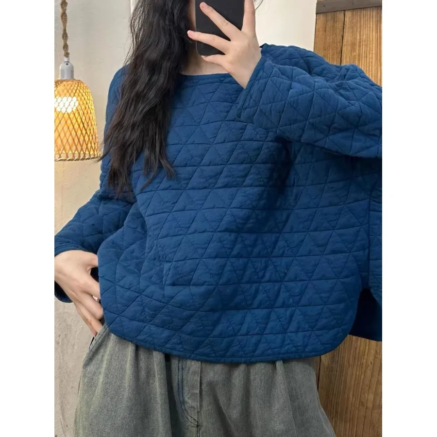 

Retro Artistic Women's Thiened Cotton Blend Loose round Ne Slimming Top Spring Autumn Winter Comfortable Breathable Cotto...
